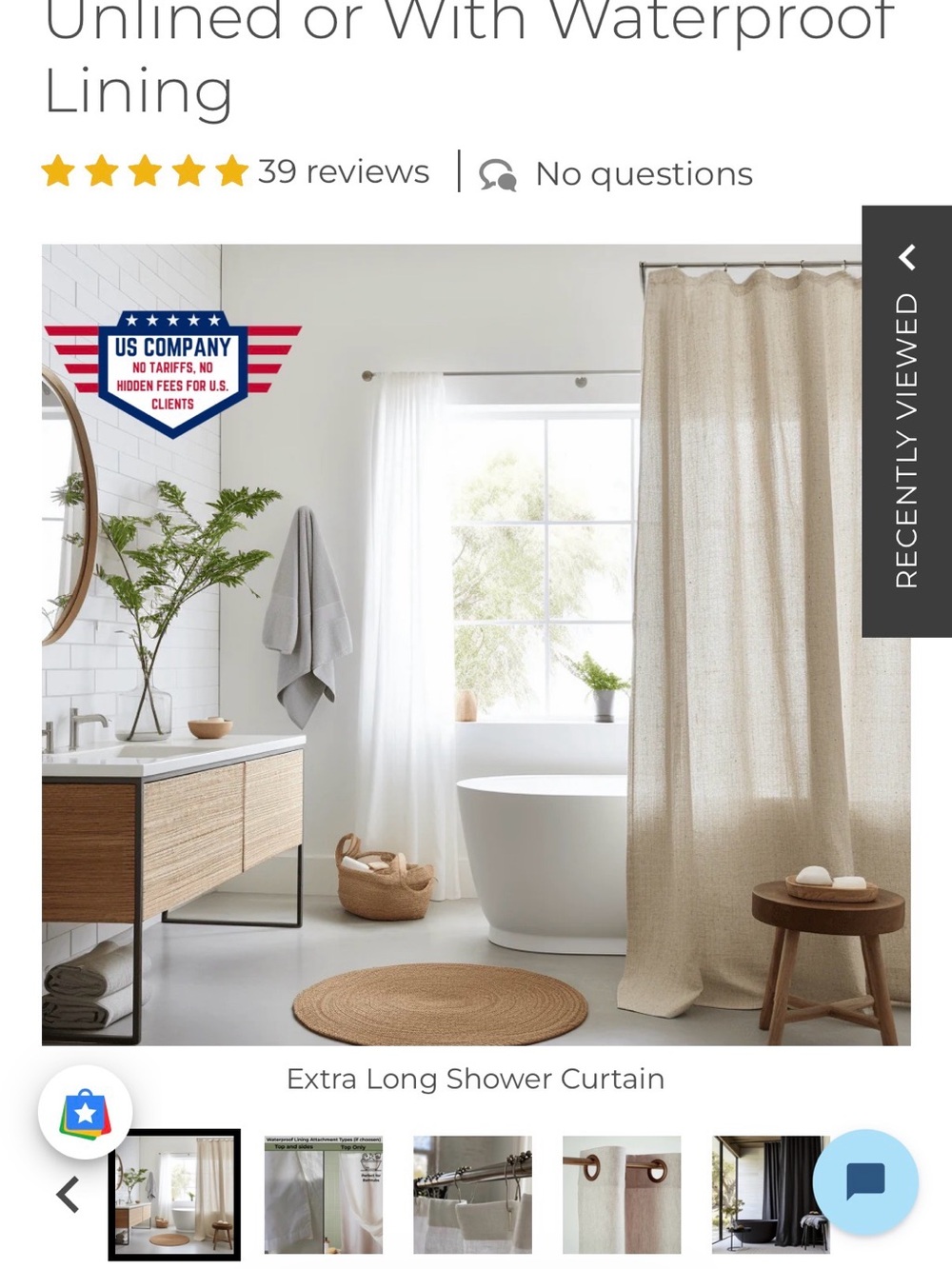 Neutral Beige Extra Long Shower Curtain by